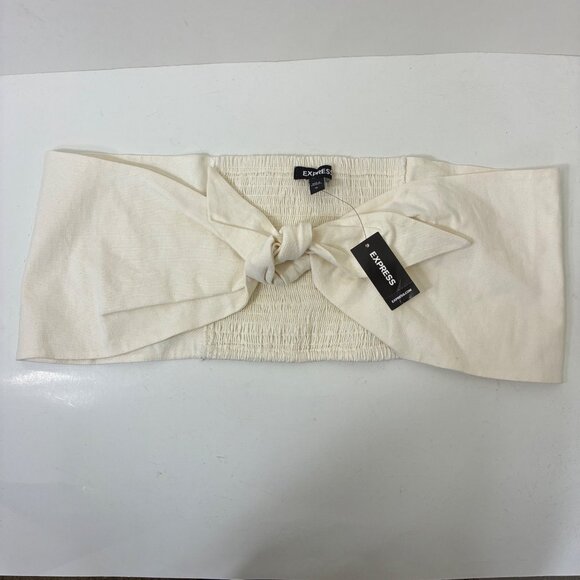 NEW Express Strapless Tie Front Bandeau Top Linen Blend Size XL - Picture 2 of 9